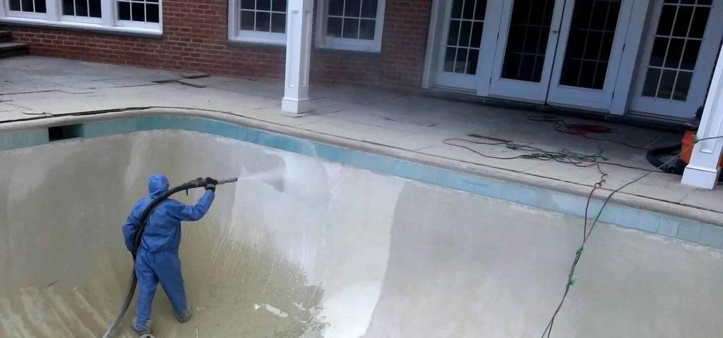 sablage au jet piscine béton